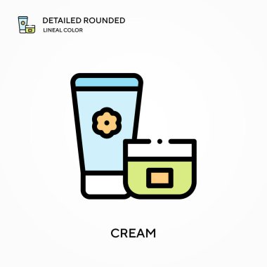 Krem detaylı yuvarlak doğrusal renk vektör simgesi. Web mobil UI ögesi için resimleme sembolü tasarım şablonu. Düzenlenebilir vuruşlarda mükemmel renk modern piktogram. İş projeniz için krem simgeleri
