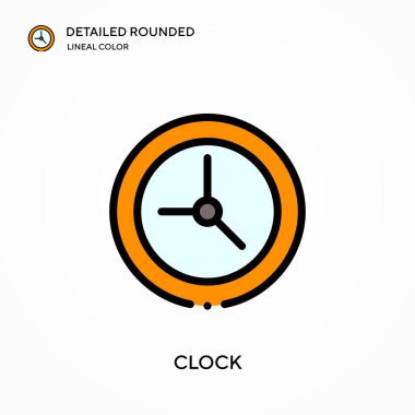 Saat detaylı yuvarlak doğrusal renk vektör simgesi. Web mobil UI ögesi için resimleme sembolü tasarım şablonu. Düzenlenebilir vuruşlarda mükemmel renk modern piktogram. İş projeniz için saat simgeleri