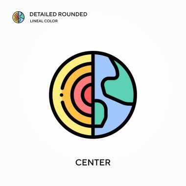 Merkezde ayrıntılı yuvarlak doğrusal renk vektörü simgesi var. Web mobil UI ögesi için resimleme sembolü tasarım şablonu. Düzenlenebilir vuruşlarda mükemmel renk modern piktogram. İş projeniz için merkez simgeleri