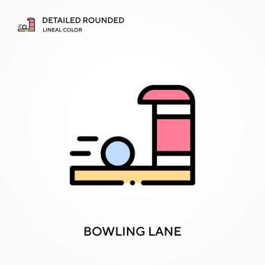 Bowling kulvarı yuvarlak çizgi renk vektör simgesini detaylı olarak açıkladı. Web mobil UI ögesi için resimleme sembolü tasarım şablonu. Düzenlenebilir vuruşlarda mükemmel renk modern piktogram. İş projeniz için bovling kulvarı simgeleri