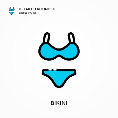 Bikini ayrıntılı yuvarlak doğrusal renk vektör simgesi. Web mobil UI ögesi için resimleme sembolü tasarım şablonu. Düzenlenebilir vuruşlarda mükemmel renk modern piktogram. İş projeniz için bikini simgeleri