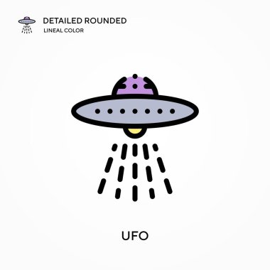 Ufo ayrıntılı yuvarlak doğrusal renk vektör simgesi. Web mobil UI ögesi için resimleme sembolü tasarım şablonu. Düzenlenebilir vuruşlarda mükemmel renk modern piktogram. İş projeniz için Ufo simgeleri