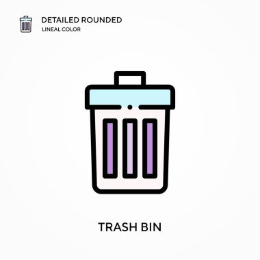 Çöp tenekesi ayrıntılı yuvarlak doğrusal renk vektör simgesi. Web mobil UI ögesi için resimleme sembolü tasarım şablonu. Düzenlenebilir vuruşlarda mükemmel renk modern piktogram. İş projeniz için çöp kutusu simgeleri