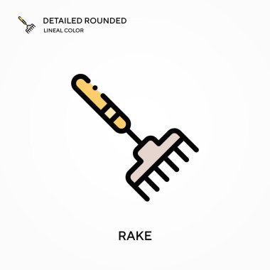 Ayrıntılı yuvarlak doğrusal renk vektör simgesini tırmıkla. Web mobil UI ögesi için resimleme sembolü tasarım şablonu. Düzenlenebilir vuruşlarda mükemmel renk modern piktogram. İş projeniz için tırmık simgeleri