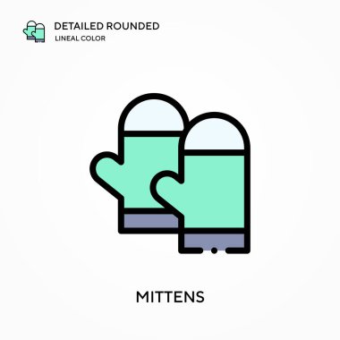 Mittens ayrıntılı yuvarlak doğrusal renk vektör simgesi. Web mobil UI ögesi için resimleme sembolü tasarım şablonu. Düzenlenebilir vuruşlarda mükemmel renk modern piktogram. İş projeniz için simgeler