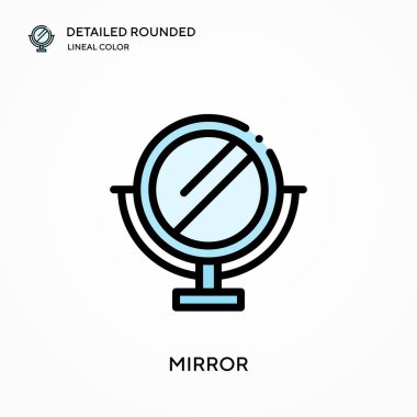 Ayna detaylı yuvarlak doğrusal renk vektör simgesi. Web mobil UI ögesi için resimleme sembolü tasarım şablonu. Düzenlenebilir vuruşlarda mükemmel renk modern piktogram. İş projeniz için ayna simgeleri