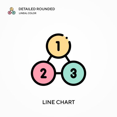 Çizgi çizelgesi yuvarlak doğrusal renk vektörü simgesini detaylı olarak açıkladı. Web mobil UI ögesi için resimleme sembolü tasarım şablonu. Düzenlenebilir vuruşlarda mükemmel renk modern piktogram. İş projeniz için satır çizelgesi simgeleri