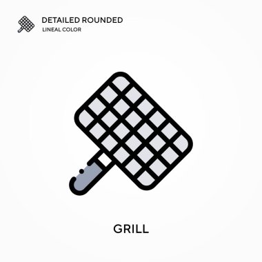 Izgara detaylı yuvarlak doğrusal renk vektör simgesi. Web mobil UI ögesi için resimleme sembolü tasarım şablonu. Düzenlenebilir vuruşlarda mükemmel renk modern piktogram. İş projeniz için ızgara simgeleri