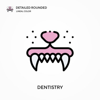 Diş hekimliği ayrıntılı yuvarlak doğrusal renk vektör simgesi. Web mobil UI ögesi için resimleme sembolü tasarım şablonu. Düzenlenebilir vuruşlarda mükemmel renk modern piktogram. İş projeniz için dişçilik simgeleri