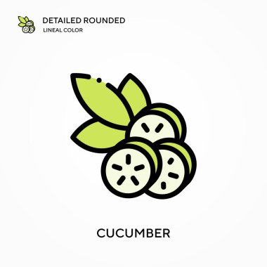 Salatalık ayrıntılı yuvarlak doğrusal renk vektör simgesi. Web mobil UI ögesi için resimleme sembolü tasarım şablonu. Düzenlenebilir vuruşlarda mükemmel renk modern piktogram. İş projeniz için salatalık simgeleri