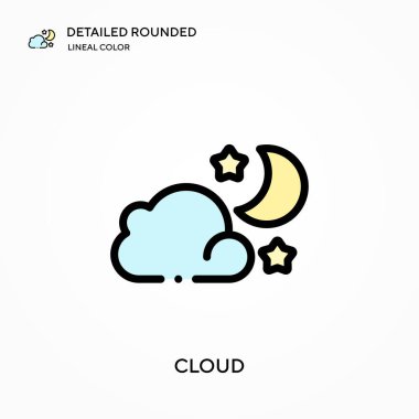 Bulut detaylı yuvarlak doğrusal renk vektör simgesi. Web mobil UI ögesi için resimleme sembolü tasarım şablonu. Düzenlenebilir vuruşlarda mükemmel renk modern piktogram. İş projeniz için bulut simgeleri