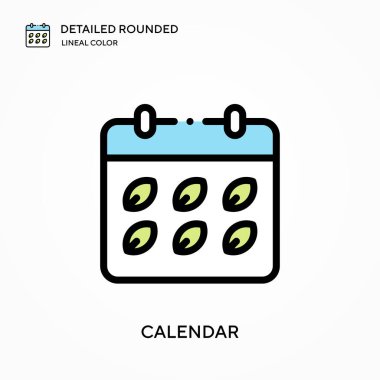 Takvim ayrıntılı yuvarlak doğrusal renk vektörü simgesi. Web mobil UI ögesi için resimleme sembolü tasarım şablonu. Düzenlenebilir vuruşlarda mükemmel renk modern piktogram. İş projeniz için takvim simgeleri