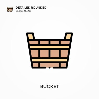 Kova detaylı yuvarlak doğrusal renk vektör simgesi. Web mobil UI ögesi için resimleme sembolü tasarım şablonu. Düzenlenebilir vuruşlarda mükemmel renk modern piktogram. İş projeniz için kova simgeleri