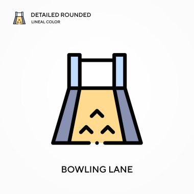 Bowling kulvarı yuvarlak çizgi renk vektör simgesini detaylı olarak açıkladı. Web mobil UI ögesi için resimleme sembolü tasarım şablonu. Düzenlenebilir vuruşlarda mükemmel renk modern piktogram. İş projeniz için bovling kulvarı simgeleri