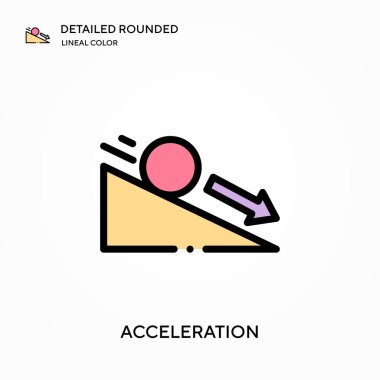 Hızlanma ayrıntılı yuvarlak doğrusal renk vektör simgesi. Web mobil UI ögesi için resimleme sembolü tasarım şablonu. Düzenlenebilir vuruşlarda mükemmel renk modern piktogram. İş projeniz için ivme simgeleri