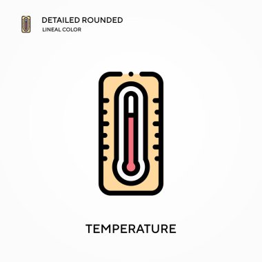 Sıcaklık detaylı yuvarlak doğrusal renk vektör simgesi. Web mobil UI ögesi için resimleme sembolü tasarım şablonu. Düzenlenebilir vuruşlarda mükemmel renk modern piktogram. İş projeniz için sıcaklık simgeleri
