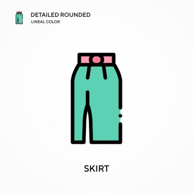 Etek ayrıntılı yuvarlak doğrusal renk vektör simgesi. Web mobil UI ögesi için resimleme sembolü tasarım şablonu. Düzenlenebilir vuruşlarda mükemmel renk modern piktogram. İş projeniz için etek simgeleri