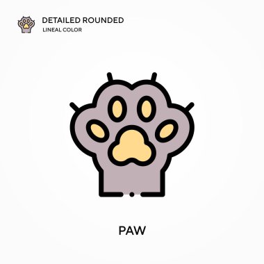 Paw ayrıntılı yuvarlak doğrusal renk vektör simgesi. Web mobil UI ögesi için resimleme sembolü tasarım şablonu. Düzenlenebilir vuruşlarda mükemmel renk modern piktogram. İş projeniz için pençe simgeleri