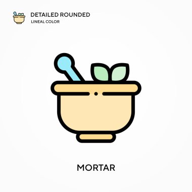 Havan topu ayrıntılı yuvarlak doğrusal renk vektör simgesi. Web mobil UI ögesi için resimleme sembolü tasarım şablonu. Düzenlenebilir vuruşlarda mükemmel renk modern piktogram. İş projeniz için havan topu simgeleri