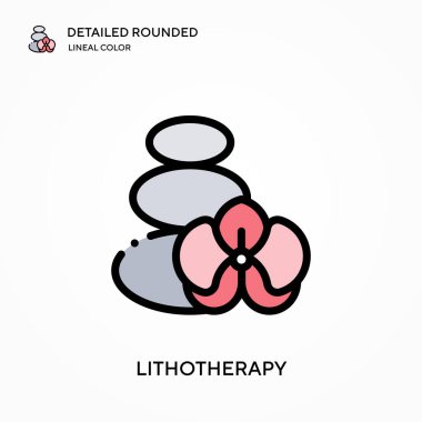 Litoterapi detaylı yuvarlak lineal renk vektör ikonu. Web mobil UI ögesi için resimleme sembolü tasarım şablonu. Düzenlenebilir vuruşlarda mükemmel renk modern piktogram. İş projeniz için litoterapi simgeleri