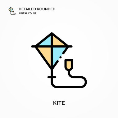 Uçurtmanın ayrıntılı yuvarlak doğrusal renk vektör simgesi. Web mobil UI ögesi için resimleme sembolü tasarım şablonu. Düzenlenebilir vuruşlarda mükemmel renk modern piktogram. İş projeniz için Kite simgeleri