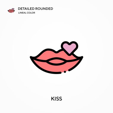 Ayrıntılı yuvarlak doğrusal renk vektör simgesini öp. Web mobil UI ögesi için resimleme sembolü tasarım şablonu. Düzenlenebilir vuruşlarda mükemmel renk modern piktogram. İş projeniz için simgeleri öpün