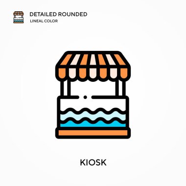 Büfe ayrıntılı yuvarlak doğrusal renk vektör simgesi. Web mobil UI ögesi için resimleme sembolü tasarım şablonu. Düzenlenebilir vuruşlarda mükemmel renk modern piktogram. İş projeniz için kiosk simgeleri