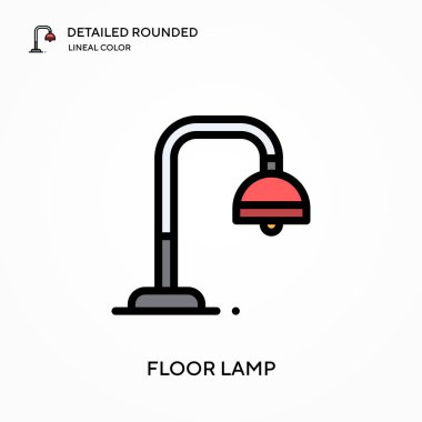 Döşeme lambası yuvarlak çizgi renk vektör simgesi detaylı. Web mobil UI ögesi için resimleme sembolü tasarım şablonu. Düzenlenebilir vuruşlarda mükemmel renk modern piktogram. İş projeniz için yer lambası simgeleri