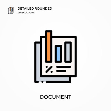 Belge ayrıntılı yuvarlak doğrusal renk vektörü simgesi. Web mobil UI ögesi için resimleme sembolü tasarım şablonu. Düzenlenebilir vuruşlarda mükemmel renk modern piktogram. İş projeniz için belge simgeleri