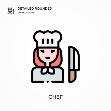 Şef ayrıntılı yuvarlak doğrusal renk vektör simgesi. Web mobil UI ögesi için resimleme sembolü tasarım şablonu. Düzenlenebilir vuruşlarda mükemmel renk modern piktogram. İş projeniz için aşçı simgeleri