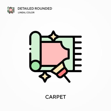 Halı detaylı yuvarlak doğrusal renk vektör simgesi. Web mobil UI ögesi için resimleme sembolü tasarım şablonu. Düzenlenebilir vuruşlarda mükemmel renk modern piktogram. İş projeniz için halı simgeleri
