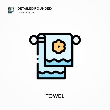 Havlu ayrıntılı yuvarlak doğrusal renk vektör simgesi. Web mobil UI ögesi için resimleme sembolü tasarım şablonu. Düzenlenebilir vuruşlarda mükemmel renk modern piktogram. İş projeniz için havlu simgeleri