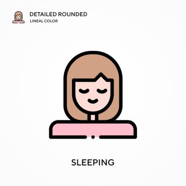 Ayrıntılı uyuyan yuvarlak doğrusal renk vektör simgesi. Web mobil UI ögesi için resimleme sembolü tasarım şablonu. Düzenlenebilir vuruşlarda mükemmel renk modern piktogram. İş projeniz için uyku simgeleri