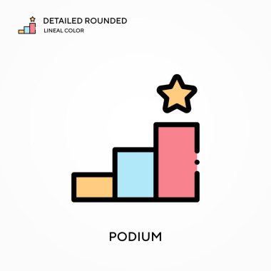 Podyum detaylı yuvarlak lineal renk vektör ikonu. Web mobil UI ögesi için resimleme sembolü tasarım şablonu. Düzenlenebilir vuruşlarda mükemmel renk modern piktogram. İş projeniz için podyum simgeleri