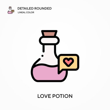 Aşk iksiri yuvarlak doğrusal renk vektör simgesini detaylandırdı. Web mobil UI ögesi için resimleme sembolü tasarım şablonu. Düzenlenebilir vuruşlarda mükemmel renk modern piktogram. İş projeniz için aşk ikonları