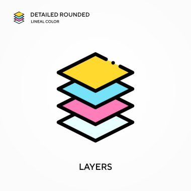 Katmanlar ayrıntılı yuvarlak doğrusal renk vektör simgesi. Web mobil UI ögesi için resimleme sembolü tasarım şablonu. Düzenlenebilir vuruşlarda mükemmel renk modern piktogram. İş projeniz için katman simgeleri