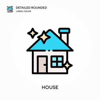Evin detaylı yuvarlak doğrusal renk vektör simgesi. Web mobil UI ögesi için resimleme sembolü tasarım şablonu. Düzenlenebilir vuruşlarda mükemmel renk modern piktogram. İş projeniz için ev simgeleri