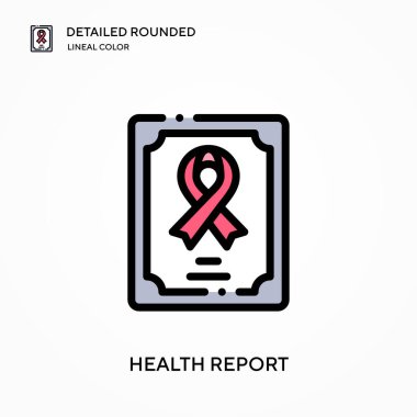 Sağlık raporu yuvarlak doğrusal renk vektörü simgesini detaylı olarak açıkladı. Web mobil UI ögesi için resimleme sembolü tasarım şablonu. Düzenlenebilir vuruşlarda mükemmel renk modern piktogram. İş projeniz için sağlık raporları simgeleri