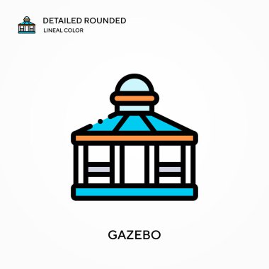 Çardak yuvarlak doğrusal renk vektör simgesini detaylı olarak açıkladı. Web mobil UI ögesi için resimleme sembolü tasarım şablonu. Düzenlenebilir vuruşlarda mükemmel renk modern piktogram. İş projeniz için çardak simgeleri