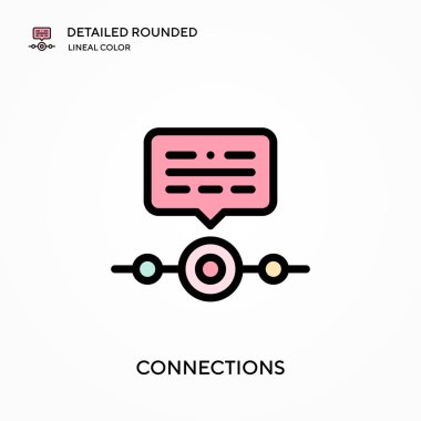 Bağlantılar ayrıntılı yuvarlak doğrusal renk vektörü simgesi. Web mobil UI ögesi için resimleme sembolü tasarım şablonu. Düzenlenebilir vuruşlarda mükemmel renk modern piktogram. İş projeniz için bağlantı simgeleri