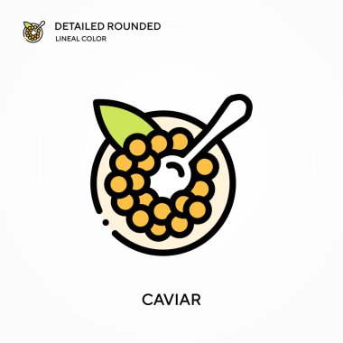 Havyar ayrıntılı yuvarlak doğrusal renk vektör ikonu. Web mobil UI ögesi için resimleme sembolü tasarım şablonu. Düzenlenebilir vuruşlarda mükemmel renk modern piktogram. İş projeniz için havyar simgeleri