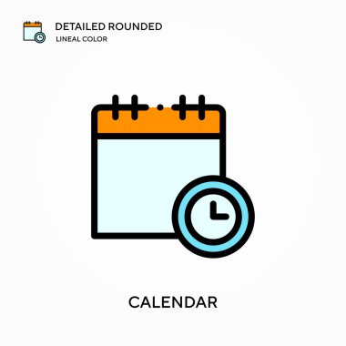 Takvim ayrıntılı yuvarlak doğrusal renk vektörü simgesi. Web mobil UI ögesi için resimleme sembolü tasarım şablonu. Düzenlenebilir vuruşlarda mükemmel renk modern piktogram. İş projeniz için takvim simgeleri