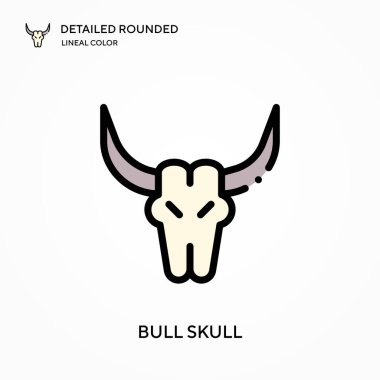 Boğa kafatası yuvarlak doğrusal renk vektör simgesini detaylandırdı. Web mobil UI ögesi için resimleme sembolü tasarım şablonu. Düzenlenebilir vuruşlarda mükemmel renk modern piktogram. İş projeniz için boğa kafatası simgeleri