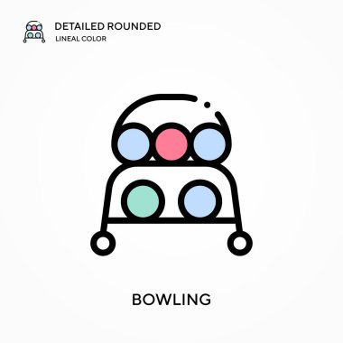 Bowling detaylı yuvarlak doğrusal renk vektör simgesi. Web mobil UI ögesi için resimleme sembolü tasarım şablonu. Düzenlenebilir vuruşlarda mükemmel renk modern piktogram. İş projeniz için bovling simgeleri