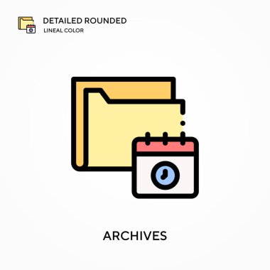 Detaylı yuvarlak doğrusal renk vektör simgesi arşivleri. Web mobil UI ögesi için resimleme sembolü tasarım şablonu. Düzenlenebilir vuruşlarda mükemmel renk modern piktogram. İş projeniz için simgeleri arşivler