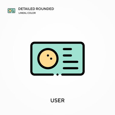Kullanıcı ayrıntılı yuvarlak doğrusal renk vektörü simgesi. Web mobil UI ögesi için resimleme sembolü tasarım şablonu. Düzenlenebilir vuruşlarda mükemmel renk modern piktogram. İş projeniz için kullanıcı simgeleri