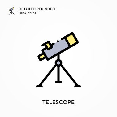 Teleskop detaylı yuvarlak doğrusal renk vektör simgesi. Web mobil UI ögesi için resimleme sembolü tasarım şablonu. Düzenlenebilir vuruşlarda mükemmel renk modern piktogram. İş projeniz için teleskop simgeleri