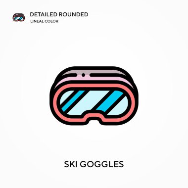 Kayak gözlükleri ayrıntılı yuvarlak doğrusal renk vektörü simgesi. Web mobil UI ögesi için resimleme sembolü tasarım şablonu. Düzenlenebilir vuruşlarda mükemmel renk modern piktogram. İş projeniz için kayak gözlüğü simgeleri