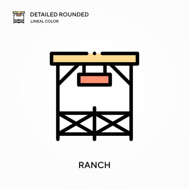 Çiftlik detaylı yuvarlak doğrusal renk vektör ikonu. Web mobil UI ögesi için resimleme sembolü tasarım şablonu. Düzenlenebilir vuruşlarda mükemmel renk modern piktogram. İş projeniz için çiftlik simgeleri