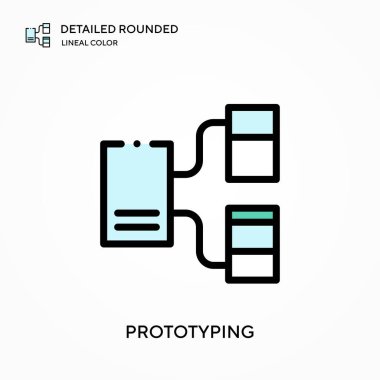 Ayrıntılı yuvarlak doğrusal renk vektör ikonu prototipleniyor. Web mobil UI ögesi için resimleme sembolü tasarım şablonu. Düzenlenebilir vuruşlarda mükemmel renk modern piktogram. İş projeniz için simgeler oluşturuluyor